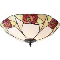 Loops Tiffany Glass Flush Ceiling Light - Mackintosh Style Rose - Dark Bronze Finish in Clear