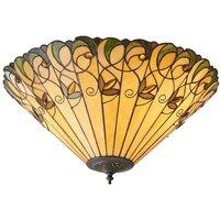 Loops Tiffany Glass Semi Flush Ceiling Light Amber Floral Inverted Round Shade i00051 in Clear
