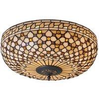 Loops Tiffany Glass Semi Flush Ceiling Light Cream Bronze Round Inverted Shade i00156 in Clear