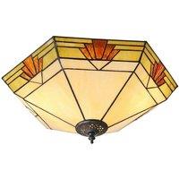 Loops Tiffany Glass Semi Flush Ceiling Light Cream & Red Inverted Hex Shade i00058 in Clear