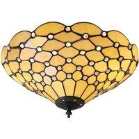 Loops Tiffany Glass Semi Flush Ceiling Light Amber Geometric Inverted Shade i00059 in Clear