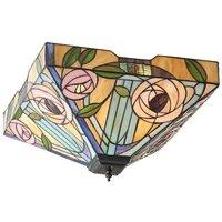 Loops Tiffany Glass Semi Flush Ceiling Light Pink Rose Inverted Square Shade i00062 in Clear