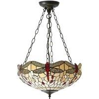 Loops Tiffany Glass Hanging Ceiling Pendant Light Bronze & Dragonfly Lamp Shade i00105 in Clear
