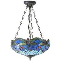 Loops Tiffany Glass Hanging Ceiling Pendant Light Blue Dragonfly 3 Lamp Shade i00108 in Clear