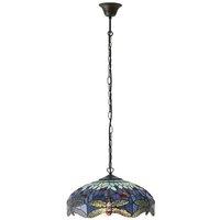 Loops Tiffany Glass Hanging Ceiling Pendant Light Blue Dragonfly 3 Lamp Shade i00109 in Clear