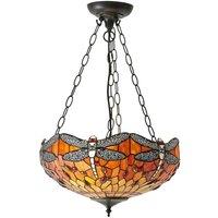 Loops Tiffany Glass Hanging Ceiling Pendant Light Orange Dragonfly 3 Lamp Shade i00111