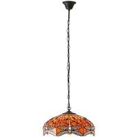 Loops Tiffany Glass Hanging Ceiling Pendant Light Orange Dragonfly 3 Lamp Shade i00112