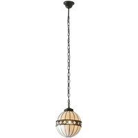 Loops Tiffany Glass Hanging Ceiling Pendant Light Bronze & Natural Globe Shade i00117 in Clear