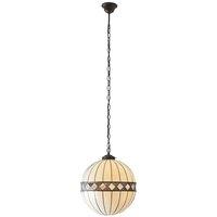 Loops Tiffany Glass Hanging Ceiling Pendant Light Bronze & Natural Globe Shade i00118 in Clear