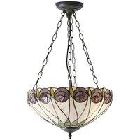 Loops Tiffany Glass 3 Light Pendant - Mackintosh Style Rose - Dark Bronze Finish in Clear