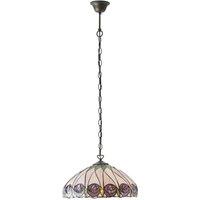 Loops Tiffany Glass Hanging Ceiling Pendant Light Bronze & Round Rose Shade i00125 in Clear