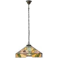 Loops Tiffany Glass Hanging Ceiling Pendant Light Bronze & Square Rose Shade i00155 in Clear