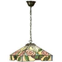 Loops Tiffany Glass Hanging Ceiling Pendant Light Bronze & Square Rose Shade i00156 in Clear