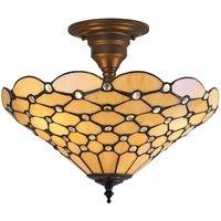 Loops Tiffany Glass Semi Flush Ceiling Light Amber Geometric Inverted Shade i00161 in Clear