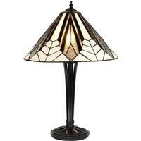 Loops Tiffany Glass Table Lamp Light Black Iridised & Art Deco Textured Shade i00170