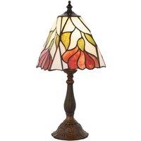 Loops Tiffany Glass Floral Design Table Lamp - Dark Bronze Effect - Dimmable LED Lamp in Clear