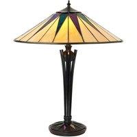 Loops Tiffany Glass Table Lamp Light Black Iridescent & Rich Cream Round Shade i00184