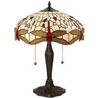 Loops Tiffany Glass Table Lamp Light Dark Bronze & Cream Red Dragonfly Shade i00188 in Clear