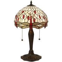 Loops Tiffany Glass Table Lamp Light Dark Bronze & Cream Red Dragonfly Shade i00189 in Clear