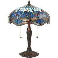 Loops Tiffany Glass Table Lamp Light Dark Bronze Base & Blue Dragonfly Shade i00192 in Clear