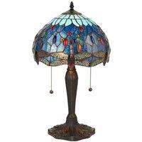 Loops Tiffany Glass Table Lamp Light Dark Bronze Base & Blue Dragonfly Shade i00193 in Clear