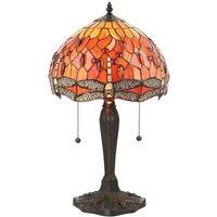 Loops Tiffany Glass Table Lamp Light Dark Bronze Base & Orange Dragonfly Shade i00196