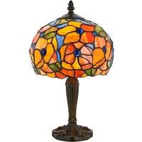 Loops Tiffany Glass Table Lamp Light Dark Bronze & Multi Colour Floral Shade i00212 in Clear