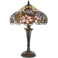Loops Tiffany Glass Table Lamp Light Dark Bronze & Multi Colour Floral Shade i00229 in Clear