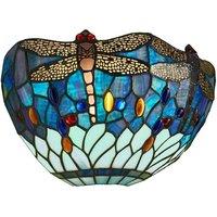 Loops Tiffany Glass LED Wall Light - Dragonfly Design - Matt Black Finish - Dimmable