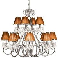 Loops Esher Ceiling Pendant Chandelier Nickel Crystal & Brown Shades 12 Lamp Light in Metallics