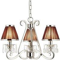 Loops Esher Ceiling Pendant Chandelier Nickel Crystal & Brown Shades 3 Lamp Light in Metallics