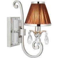 Loops Esher Luxury Single Curved Arm Traditional Wall Light Nickel Crystal Brown Shade in Metallics