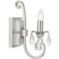 Loops Esher Luxury Single Curved Arm Traditional Wall Light Bright Nickel Crystal Drop in Metallics