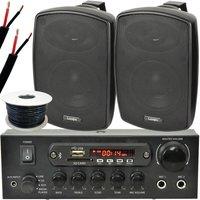 Loops Outdoor Bluetooth Speaker Kit 2x 60W Black Stereo Amplifier Garden BBQ Parties
