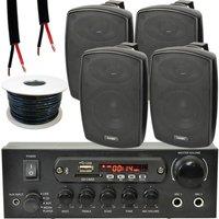 Loops Outdoor Bluetooth Speaker Kit 4x 60W Black Stereo Amplifier Garden BBQ Parties