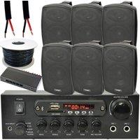 Loops Outdoor Bluetooth Speaker Kit 6x 60W Black Stereo Amplifier Garden BBQ Parties