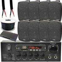Loops 4 Zone Outdoor Bluetooth Kit 8x 60W Black Speaker Stereo Amplifier Garden BBQ