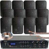 Loops 1200W Bluetooth Sound System 12x 200W Black Wall Speaker 6 Zone Matrix Amplifier