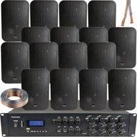 Loops 1600W Bluetooth Sound System 16x 200W Black Wall Speaker 8 Zone Matrix Amplifier