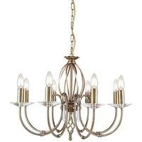 Loops 8 Bulb Chandelier Cut Glass Droplets Central Curved Stem Aged Brass LED E14 60W in Clear