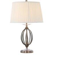 Loops Table Lamp Ivory Shade Cut Glass Droplets Metal Base Aged Brass LED E27 60W in Clear