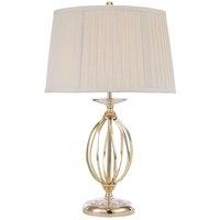 Loops Table Lamp Ivory Shade Cut Glass Droplets Metal Base Polished Brass LED E27 60W in Clear