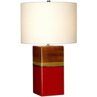 Loops Table Lamp Ceramic Cream Linen Empire Shade Red & Yellow Glaze LED E27 60W