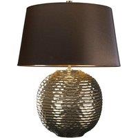 Loops Table Lamp Textured Gold Glaze Brown Faux Silk Shade Finial Gold LED E27 60W