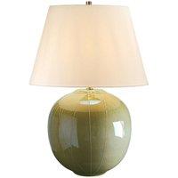 Loops Table Lamp Green Glaze Cream Faux Silk Shade Green Reactive Glaze LED E27 60W