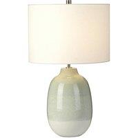 Loops Table Lamp Pale Green to White White Faux Linen Drum Shade LED E27 60W Bulb