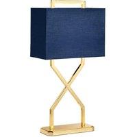 Loops Table Lamp Navy Blue Oblong Shade Polished Gold LED E27 60W Bulb