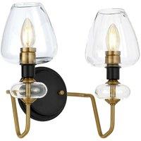 Loops Twin Wall Light Aged Brass Finish Charcoal Black Paint LED E14 40W