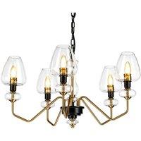 Loops 5 Bulb Chandelier Aged Brass Finish Plated & Charcoal Black Paint LED E14 40W