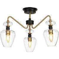 Loops 3 Bulb Semi Flush Light Aged Brass Finish Charcoal Black Paint LED E14 40W